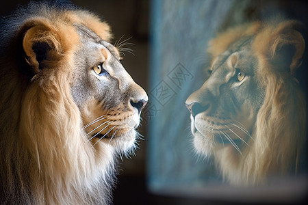 狮子在镜子里看到自己高清图片