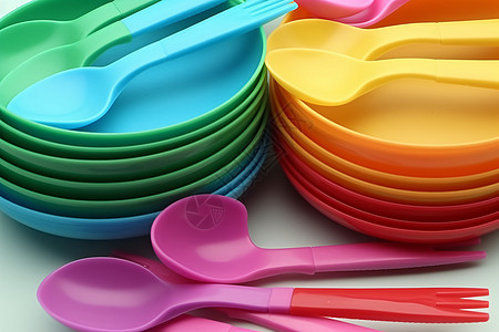 各种颜色的塑料餐具图片