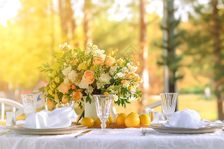 简洁明亮的婚礼餐桌背景图片