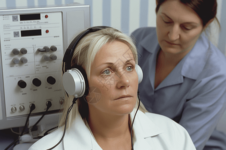 接受耳听力测试的患者图片