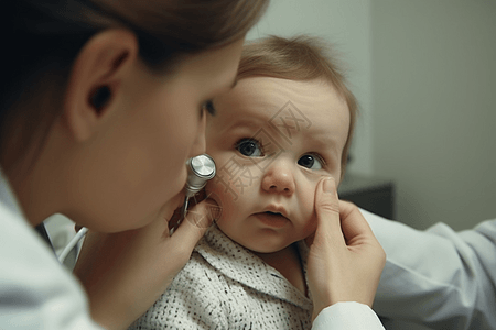 对婴儿进行身体检查的医生图片