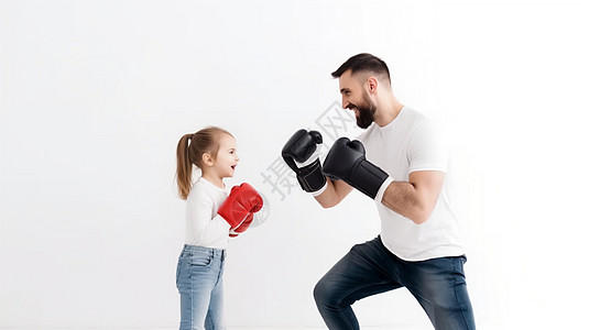 父亲训练小女儿拳击图片