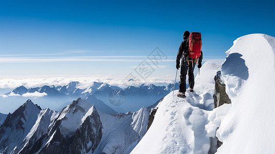 登山者素材攀爬雪山的登山者背景