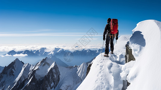 攀爬雪山的登山者图片