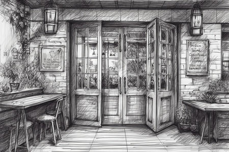 素描的乡村咖啡馆图片