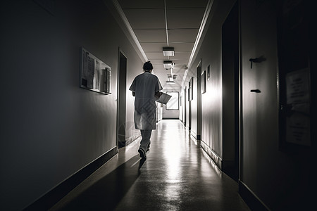 医生奔跑在医院送医疗化验单图片