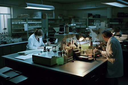 科学家在实验室进行化学分析图片