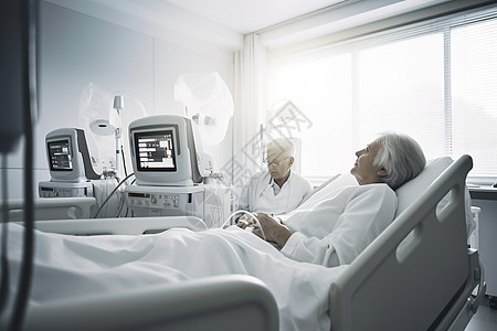 老人躺在医院病床上背景图片