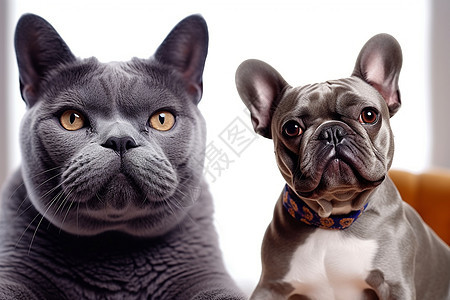 猫猫和狗狗凝视镜头图片