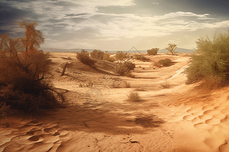贫瘠的沙漠景观背景图片