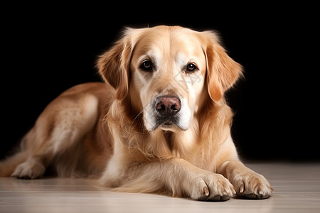 家养的宠物金毛犬趴在地上图片