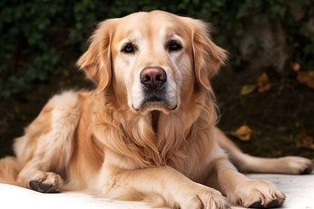 金毛犬趴在地上图片