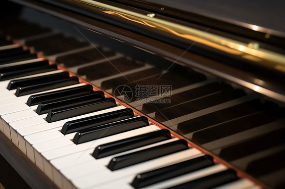 复古老式钢琴键盘特写镜头图片