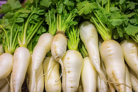 农产品市场市场上新鲜的白萝卜背景