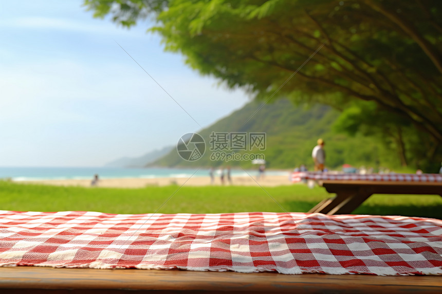 户外风景和野餐桌图片