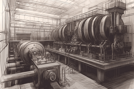 汽轮机转子繁忙的生物质汽轮机插画