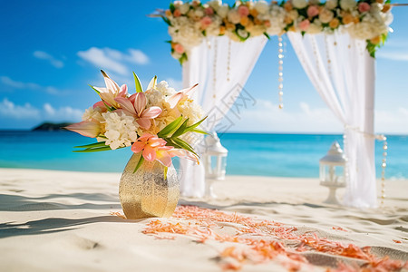 沙滩的婚礼场景布置图片