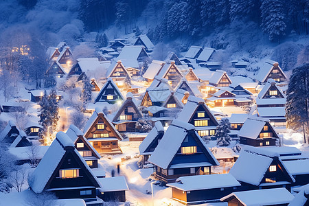 白雪皑皑的村庄图片