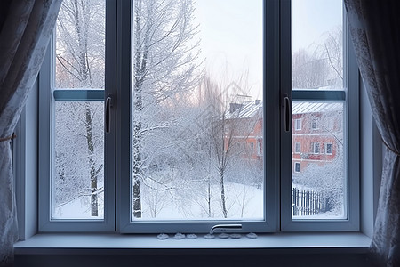 冬天的窗外透过窗户看雪景高清图片