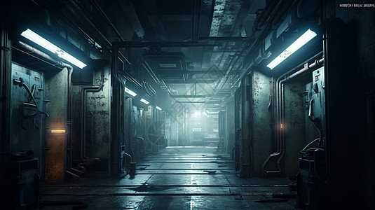 昏暗灯光的工业地下室图片