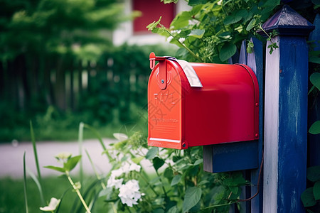 屋子前面红色的邮箱背景图片