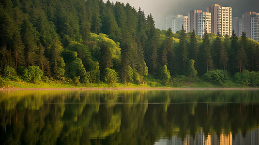 早晨的松山湖自然景色图片