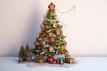 家居圣诞树装饰布置背景图片
