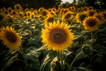 明亮的黄色花朵面向太阳图片
