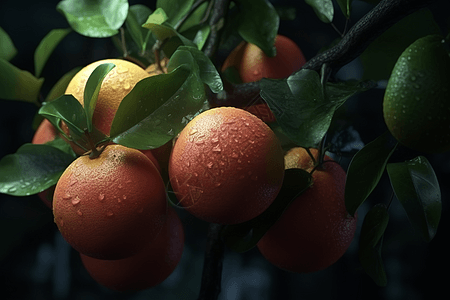 树枝上成熟的葡萄柚图片