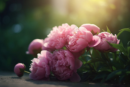 花园中盛开的粉红色牡丹花图片