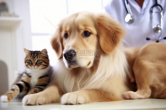 准备接种疫苗的狗狗和猫猫图片