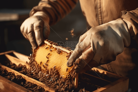 养蜂人在处理蜂窝图片