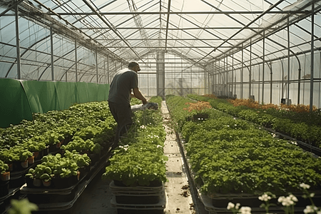 在温室大棚种菜的工人图片