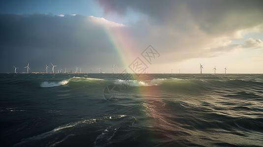 海洋中的风力涡轮机图片