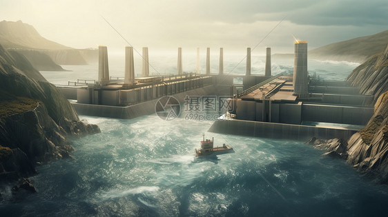 水坝潮汐发电厂的插图图片