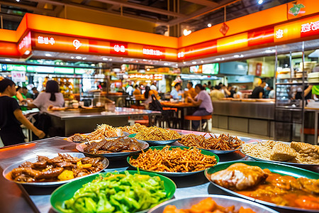 购物中心餐饮商场一层的美食广场背景