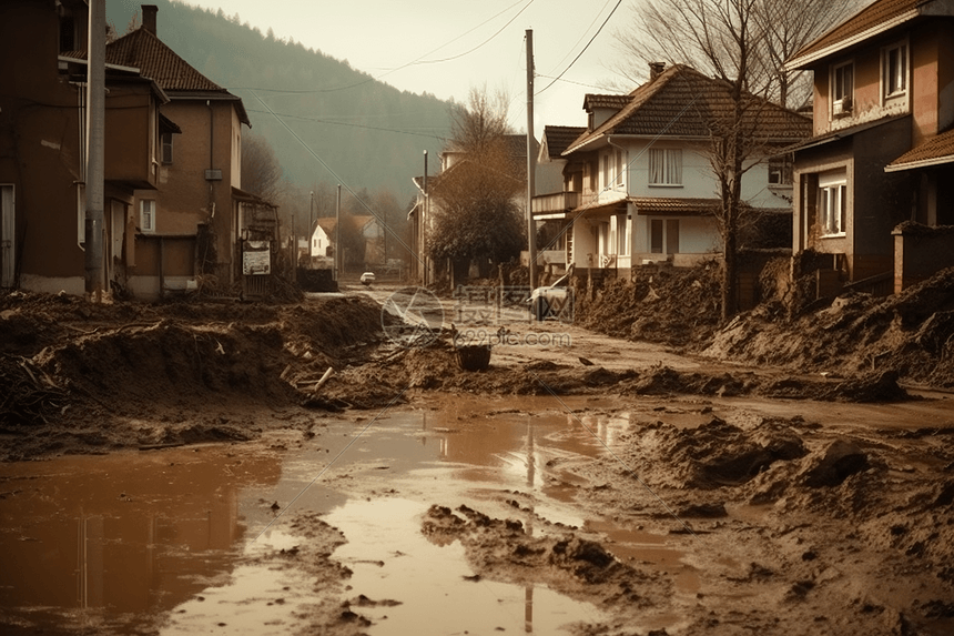 泥石流摧毁的乡间小路图片