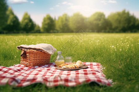 在湖边的草地上野餐图片