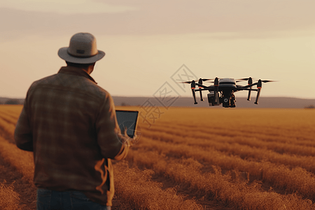 农民使用无人机收集农业数据图片