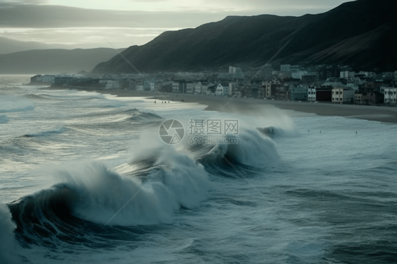 沿海城镇的海浪图片