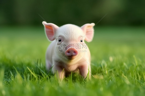猪在春天绿草地上图片