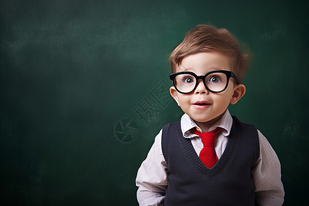 外国小孩戴着黑框眼镜背景图片