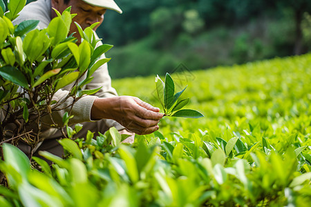 在茶叶种植园工作的工人图片
