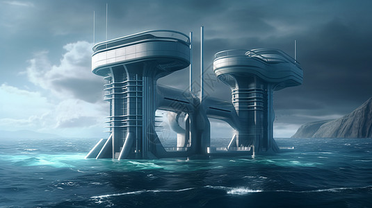 未来派海洋电站的插图图片