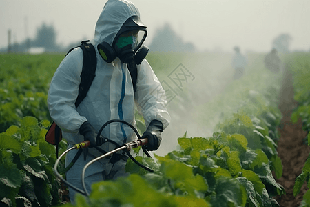 男子给庄稼喷洒农药背景图片