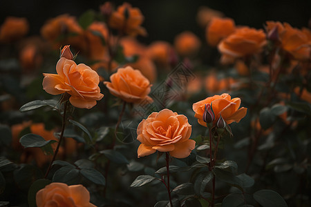 春天盛开的橙色玫瑰图片