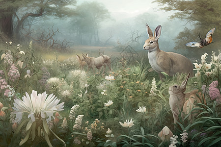 野兔生存的场景插图图片
