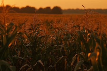夕阳下的玉米地图片
