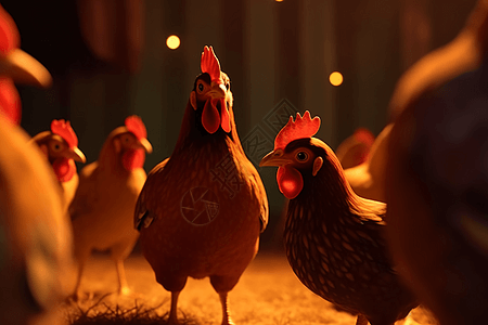 芦花母鸡灯光下的鸡设计图片