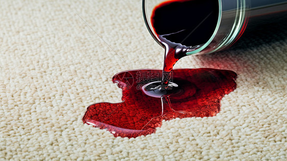 红酒洒在家居的地毯上图片